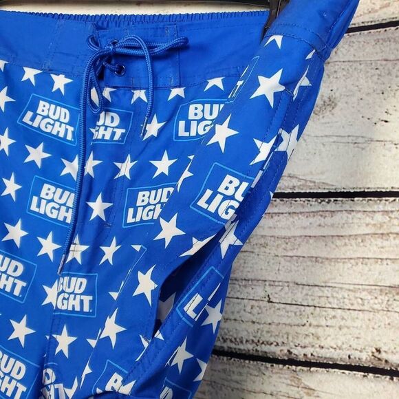 Bud Light Men's Swim Trunks Blue Star Logo Board Shorts 2XL 44/46 Lined Drawstri - Picture 4 of 9